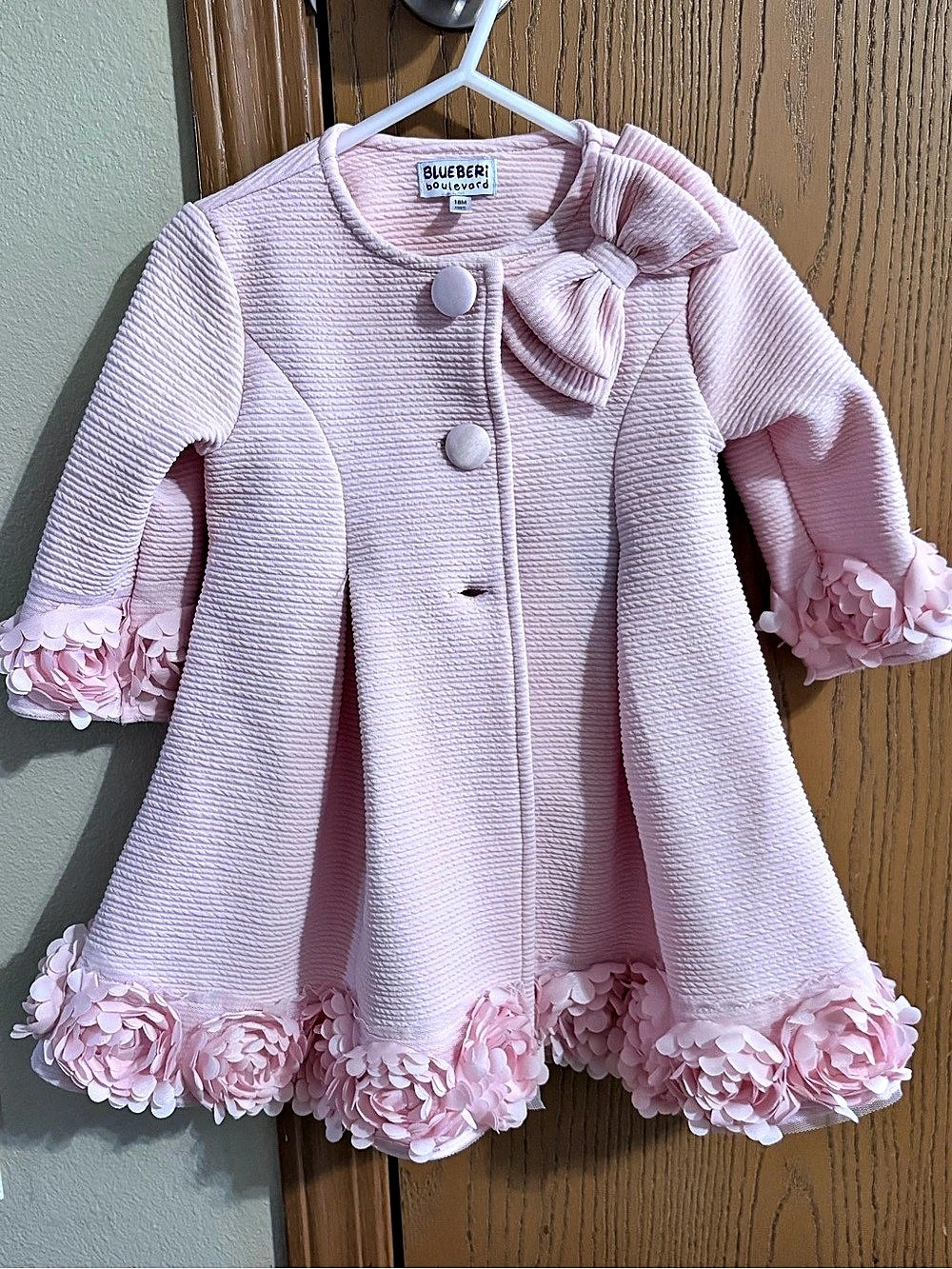 Blueberi Boulevard Baby Girls Rosette Trim Textured Swing Coat Rosette Trim